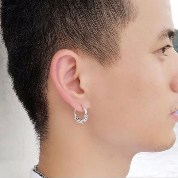 Beads Filigree Hoop Earrings for Men Stainless Steel Earrings. - Picture 5 of 5